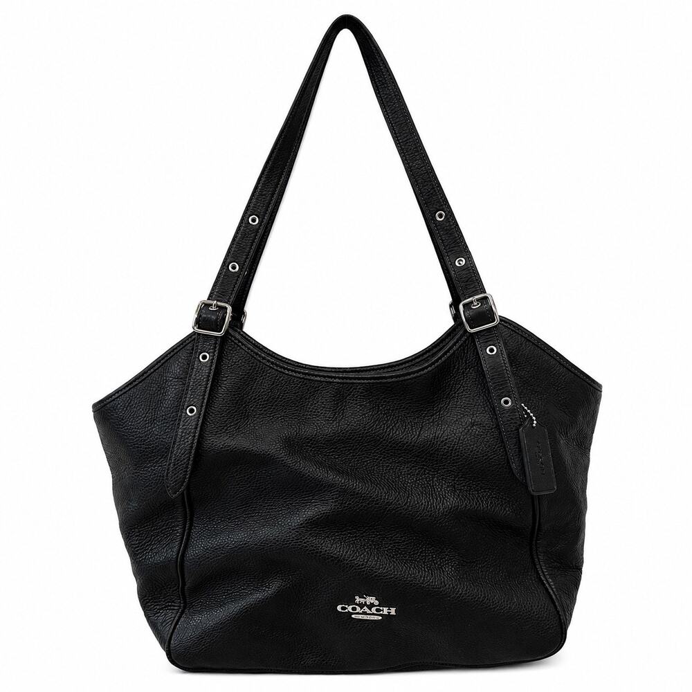 Coach Meadow Black Pebbled Leather Shoulder Bag Tote CM076 Silver Hardware